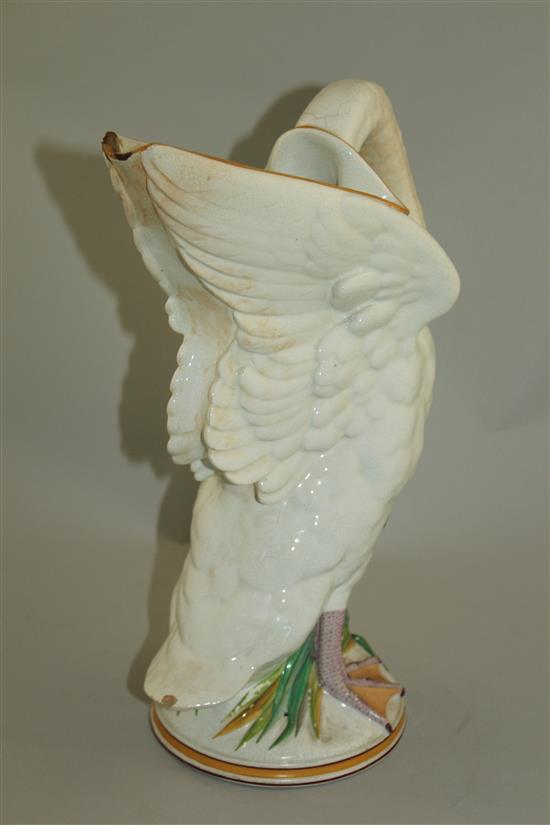 A Wedgwood earthenware swan jug, mid 19th century, 35cm, faults